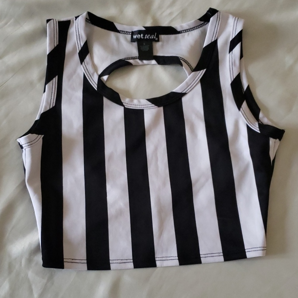 Black and white striped crop top